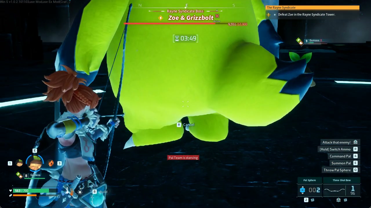 The earlier tower attempt, taking damage while drawing the bow
