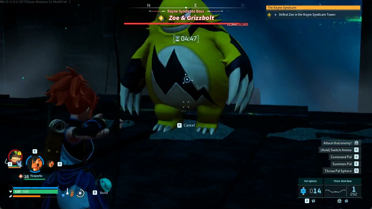 A Palworld tower battle against Zoe and Grizzbolt